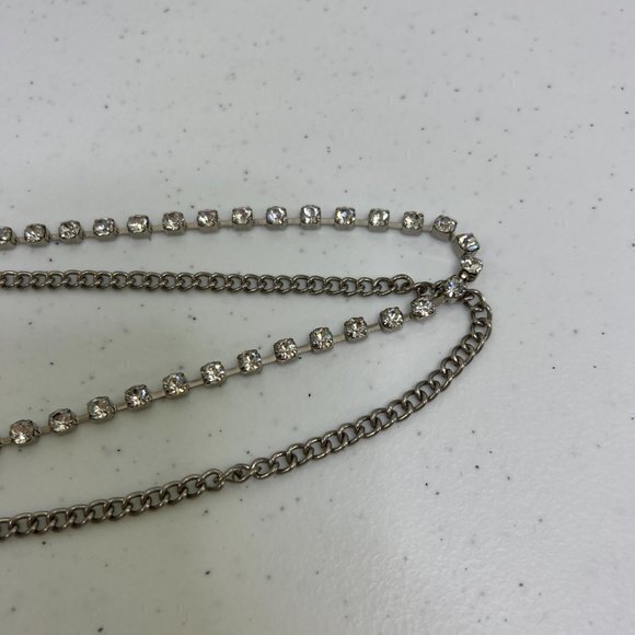 Chicos Chain Necklace Rhinestone Long Multi Strand Silver Tone 28 Inch - Picture 2 of 7